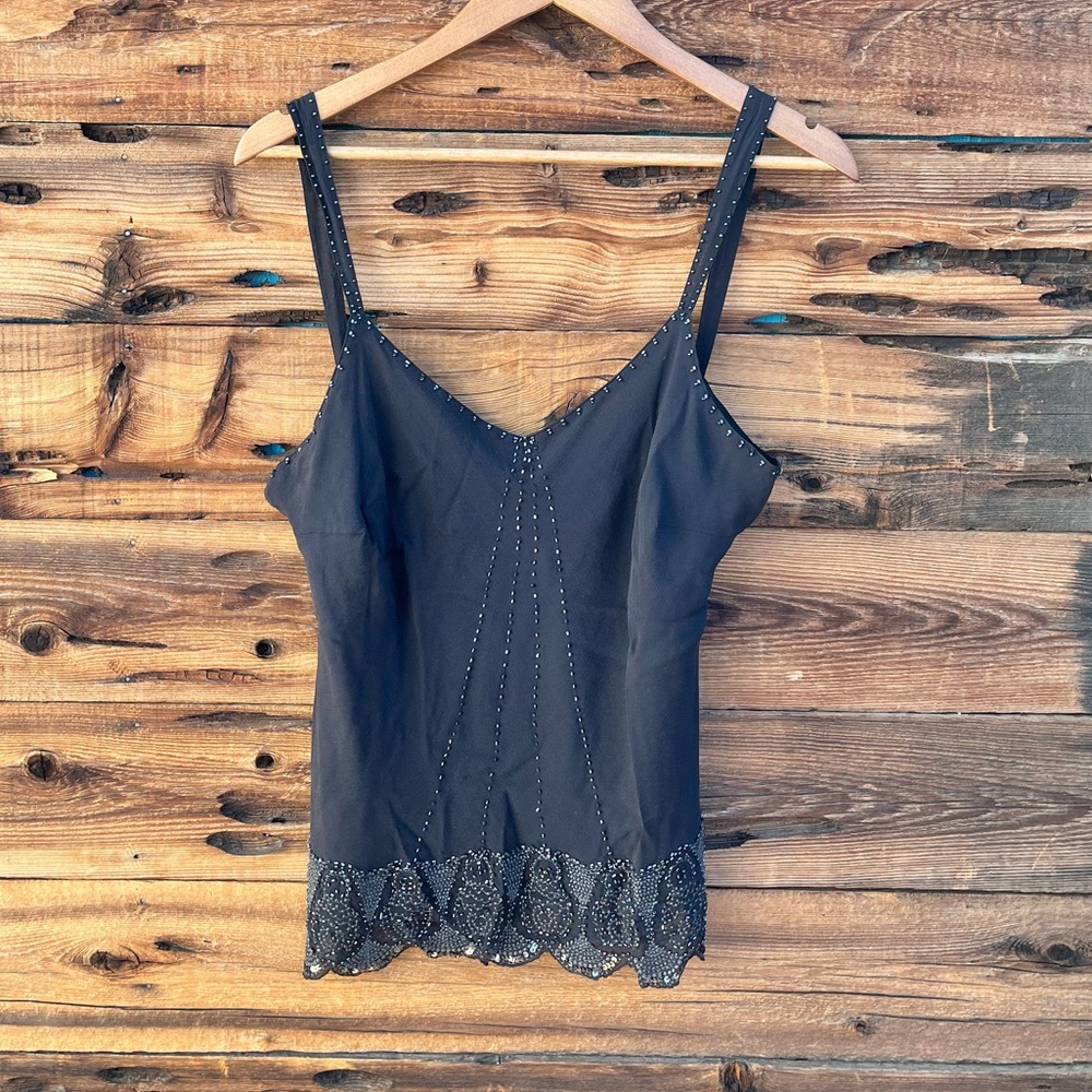 OUTFIT JPR | Silk Beaded Black Tank Top L